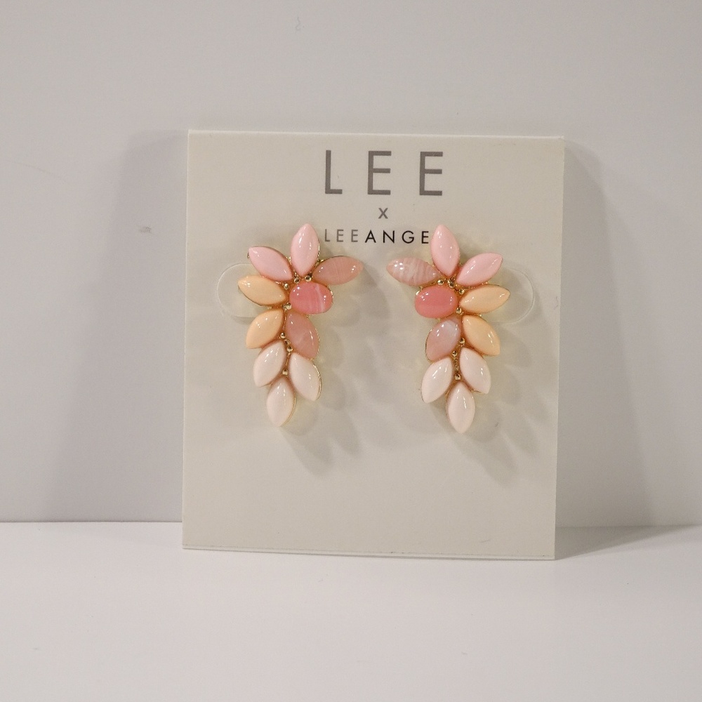 Nordstrom Lee by Lee Angel PInk Cabochon Leaf Wing Stud  Earrings NWT 78